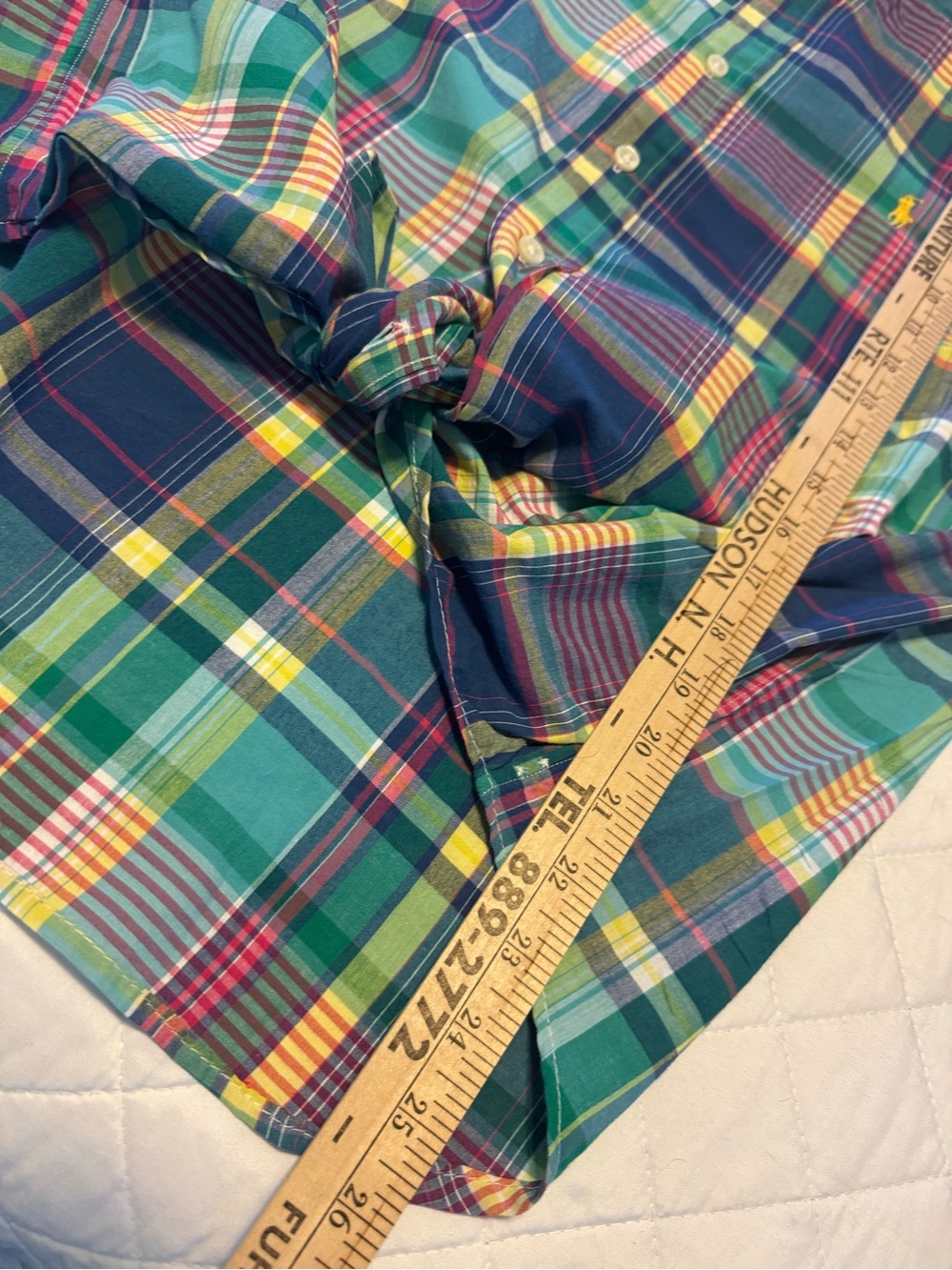 Ralph Lauren Blue, Green & Yellow Plaid Ruffle-Collar Button-Front Shirt - Picture 7 of 7